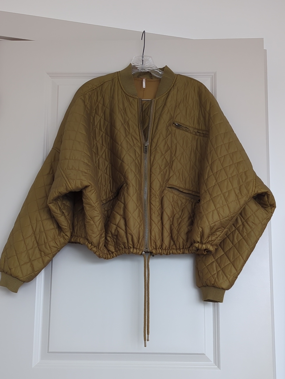 Free People Quilted Cropped Bomber Jacket - Olive - Small